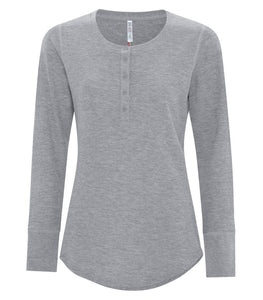 Ladies long sleeve henley athletic grey