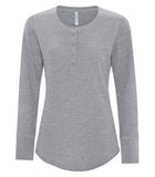 Ladies long sleeve henley athletic grey