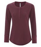 Ladies long sleeve henley cardinal heather