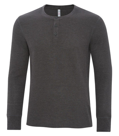 Mens long sleeve henley dark heather grey