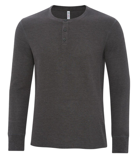 Mens long sleeve henley dark heather grey