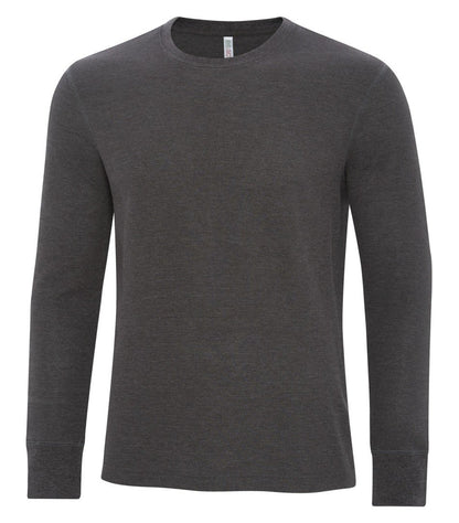 Mens waffle knit long sleeve charcoal grey