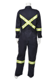Navy FR coverall with safety striping back view