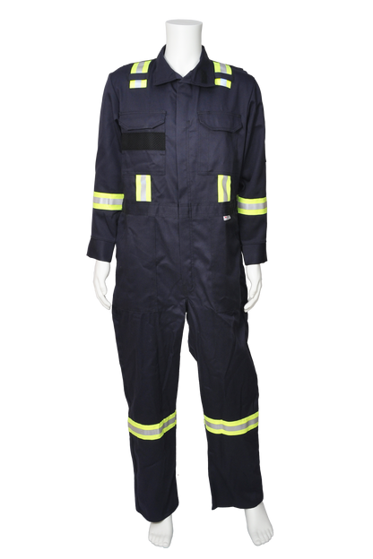 Navy FR coverall with safety striping