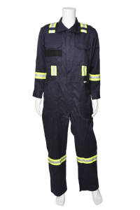 Navy FR coverall with safety striping