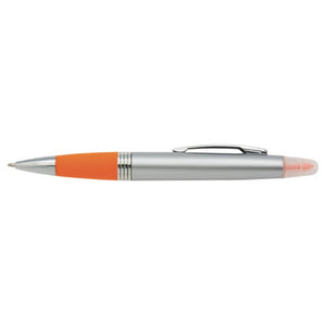 Silver plastic pen with orange highlighter