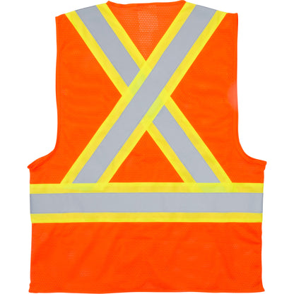 Traffic Safety Vest, High Visibility Orange, Medium, Polyester, CSA Z96 Class 2 - Level 2