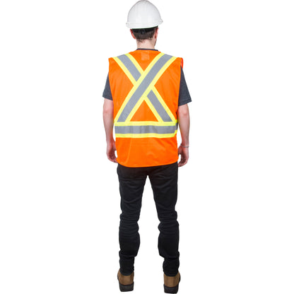 Traffic Safety Vest, High Visibility Orange, Medium, Polyester, CSA Z96 Class 2 - Level 2