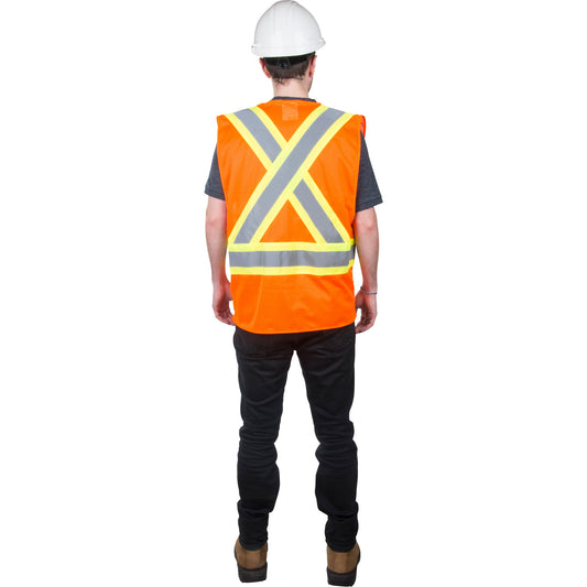 Traffic Safety Vest, High Visibility Orange, Medium, Polyester, CSA Z96 Class 2 - Level 2