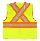 Fluorescent orange safety vest back