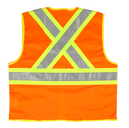 Fluorescent orange safety vest back